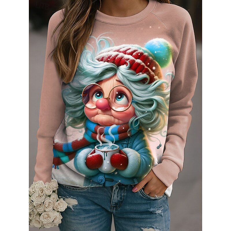 Women's Pullover Graphic Snowflake Casual Long Sleeve Crew Neck Regular Tops Casual Holiday Blue Purple Green Khaki Spring Fall Winter4