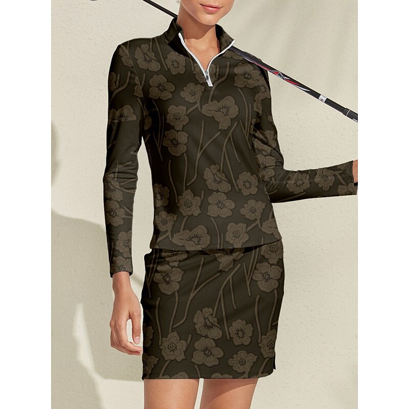 Women's Golf Polo Shirt Dark Green Long Sleeve Top Ladies Golf Attire Clothes Outfits Wear Apparel4