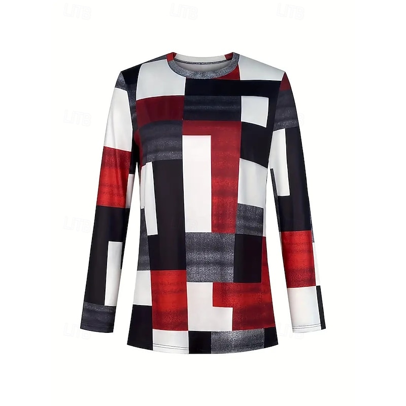 Women's Elegant Vacation Fashion T Shirt Pants Sets Long Sleeve Crew Neck Round Neck Graphic Geometric Striped Print Casual Daily Casual Daily Red Spring Regular Fit2