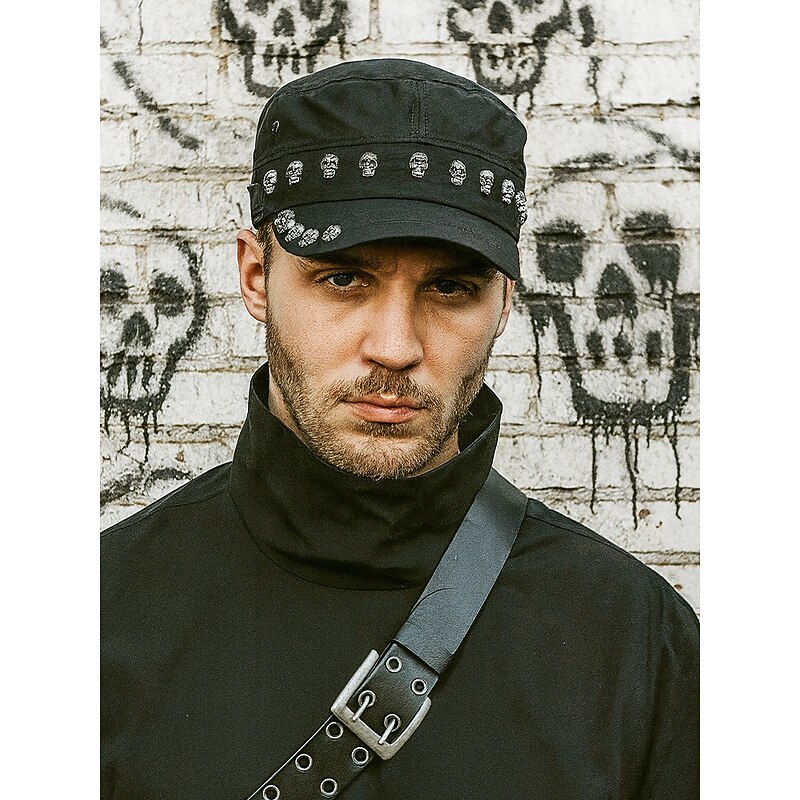 Men's Halloween Skull Embellished Hat – Cotton Gothic Punk Cap for Parties, Concerts and Cosplay2