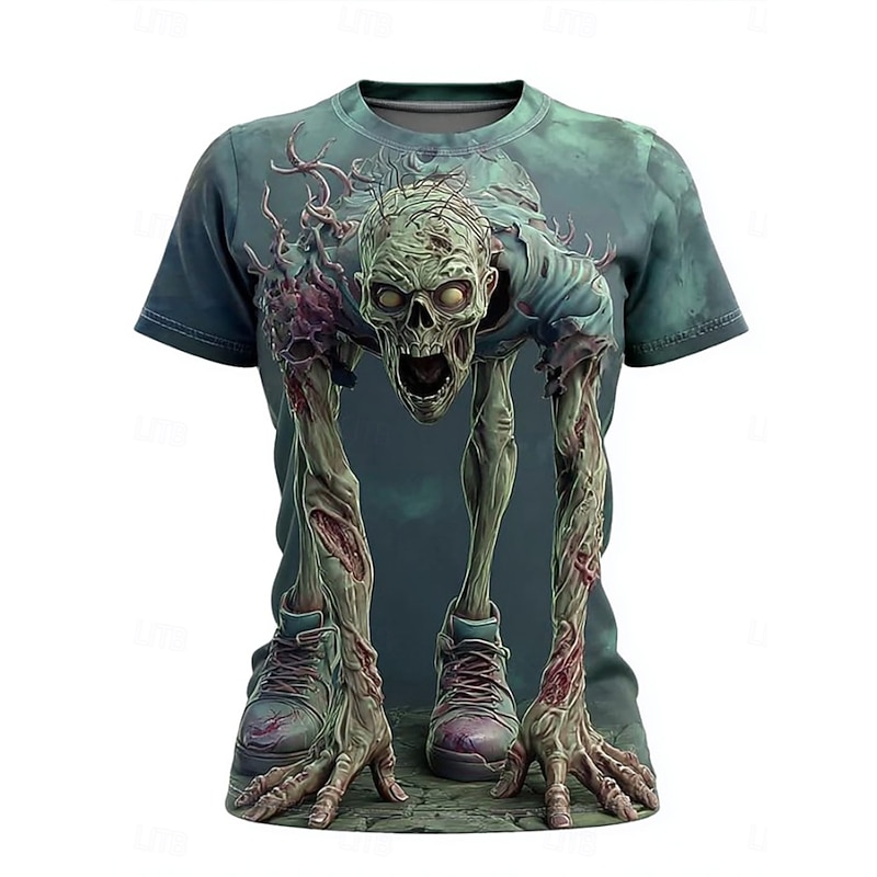 Halloween Women's T Shirt Skulls Graphic Vintage Stylish Casual Short Sleeve Crew Neck Round Neck Regular Tops Daily Going out Weekend Print Pink Dusty Blue Dark Gray Summer2