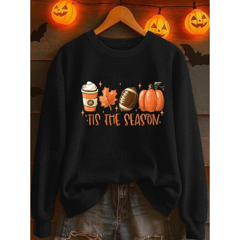 Women's Pullover Sweatshirt Floral Graphic Fashion Casual Long Sleeve Crew Neck Regular Tops Street Dailywear Casual Print Black Orange Fall Winter2