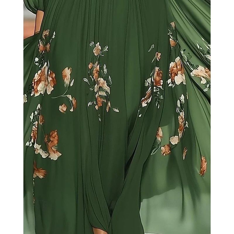 Women's Long Dress Maxi Dress Party Dress Cocktail Dress Print Dress Elegant Modern Outdoor Party Evening Party Regular Fit Floral Long Sleeve Off Shoulder Green Fall Winter2