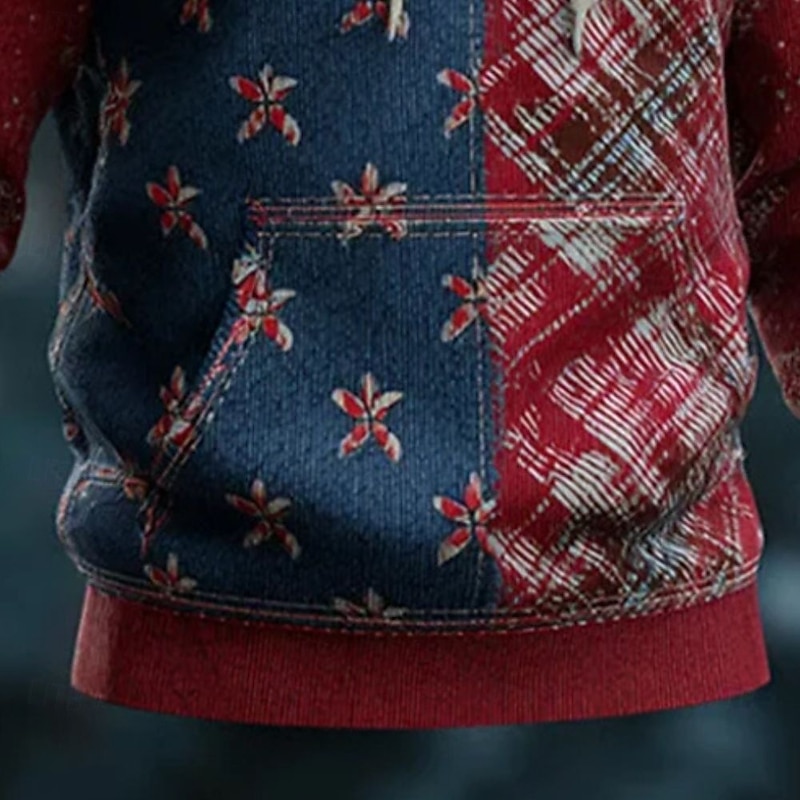 Christmas Men's American Flag Flower / Plants Hoodie Fashion Daily Hooded Vacation Party Streetwear Red Printing Fall Winter Designer3