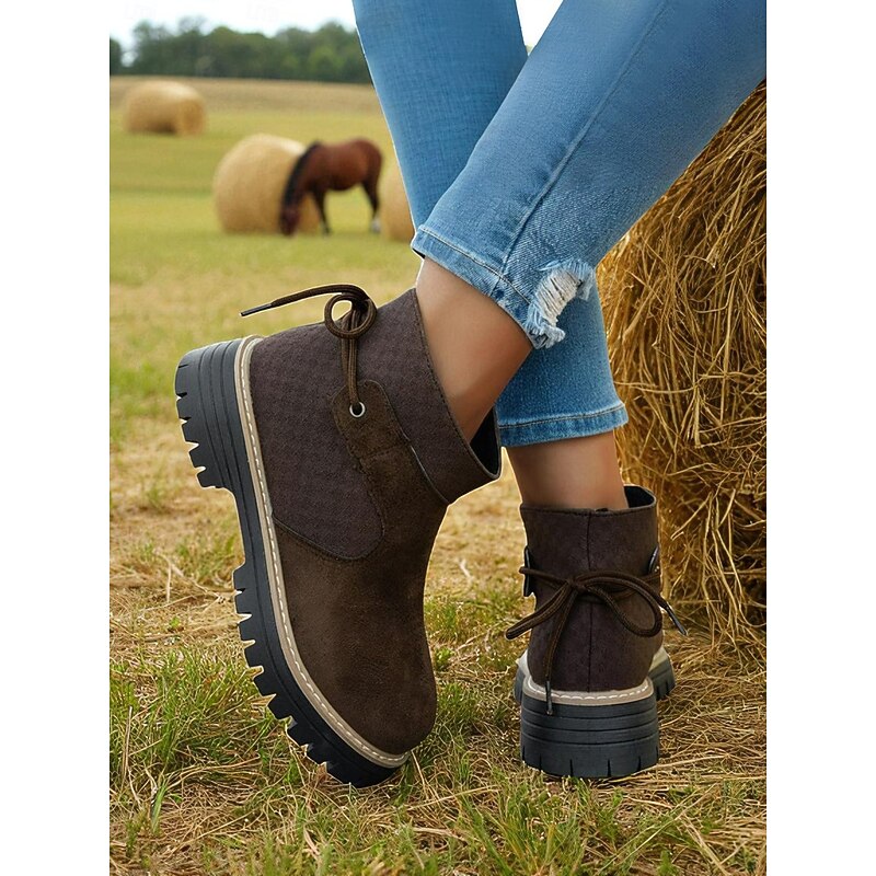 Women's Coffee Faux Suede Ankle Boots with Thick Sole, Casual Farm Style for Autumn and Outdoor Wear3