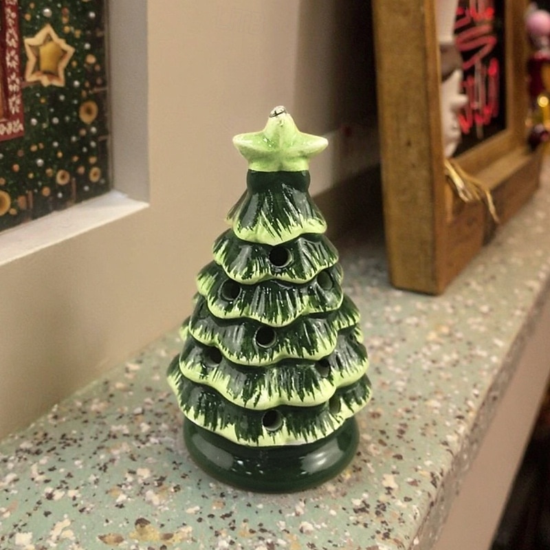 Ceramic Christmas Tree Tabletop Ornament, Festive Holiday Decoration for Home, Office, and Party, Perfect for Xmas Display, Seasonal Décor, Gift Accent, and Holiday Celebration