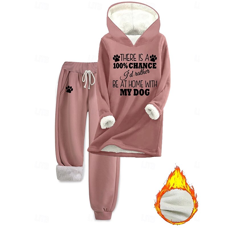 Women's Warm Daily Two Piece Sets Tracksuit Pants Sets Long Sleeve Hooded Graphic Letter Drawstring Print Casual Daily Black Pink Dark Pink Fall Regular Fit3
