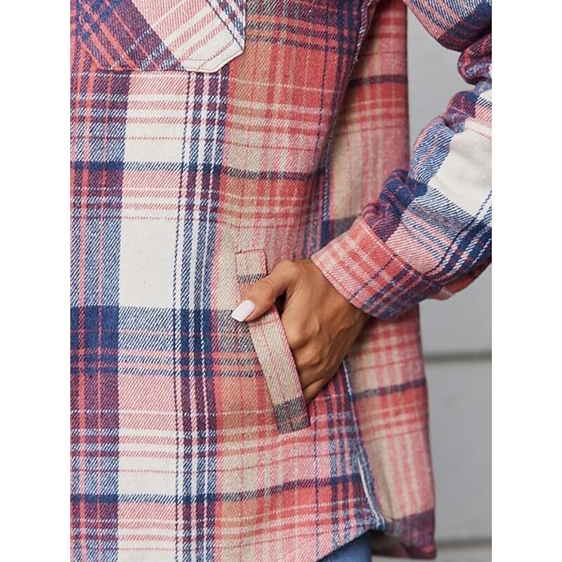 Women's Sherpa Jacket Comfortable Breathable Pocket Buttons Casual Plain Vacation Street Casual Daily Wear Single Breasted Regular Hooded Regular Fit Long Sleeve Outerwear Light Blue Navy Pink Spring4