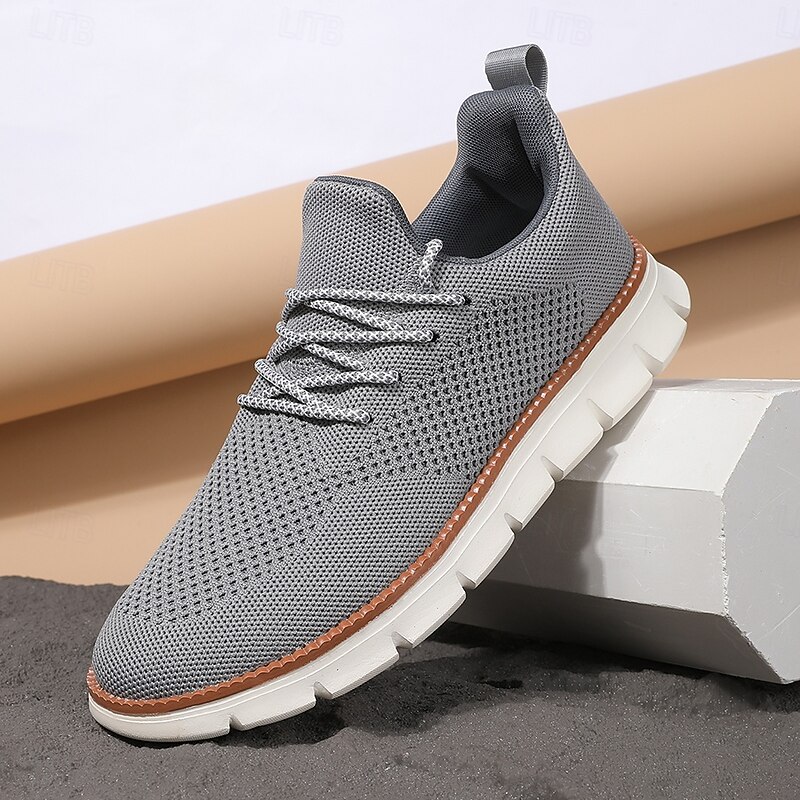 Men's Lightweight Gray Breathable Knit Sneakers – Casual Sport Running Shoes for Gym, Walking and Everyday Activities
