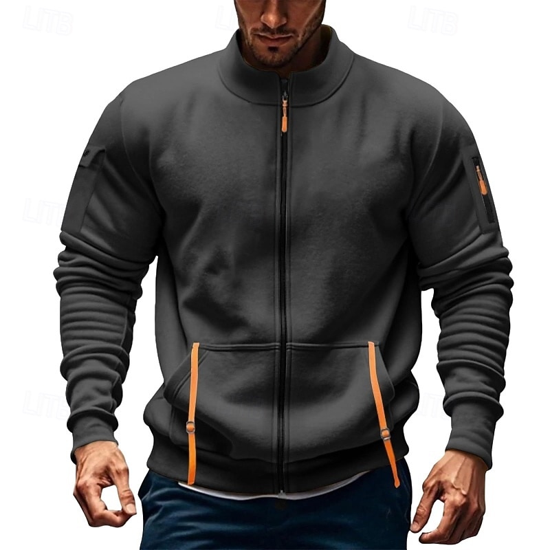 Men's Hoodie Full Zip Hoodie Fleece Hoodie Tactical Hoodie Black White Army Green Red Navy Blue Standing Collar Plain Zipper Sports & Outdoor Casual Daily Streetwear Cool Sportswear Spring &  Fall3