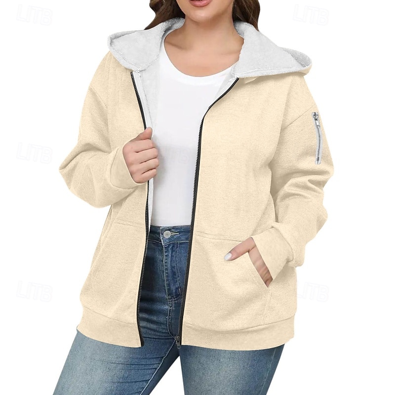 Women's Zip Up Hoodies Plain Casual Long Sleeve Hooded Regular Tops Street Going out Zipper Pocket Black Wine Navy Blue Green Beige Fall Winter3