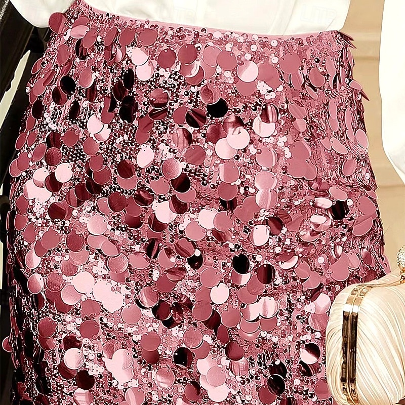 Women's Skirt Bodycon Fashion Sparkle Sparkle & Shine Mini High Waist Skirts Plain Sequins Micro-elastic Party Street Navy Black Champagne Pink Spring Polyester3
