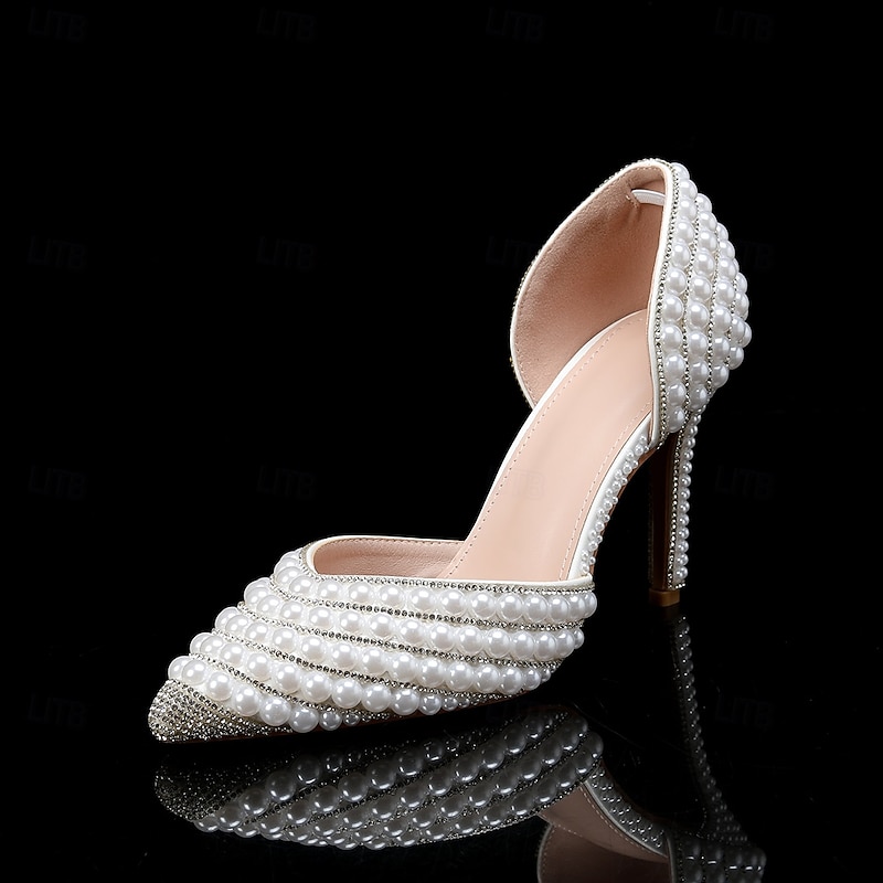 Women's Wedding Shoes White Shoes Comfort Shoes Wedding Party Contrast Color Wedding Heels Bridal Shoes Bridesmaid Shoes Rhinestone Imitation Pearl Stiletto Pointed Toe Fashion Cute Business PU Loafer4