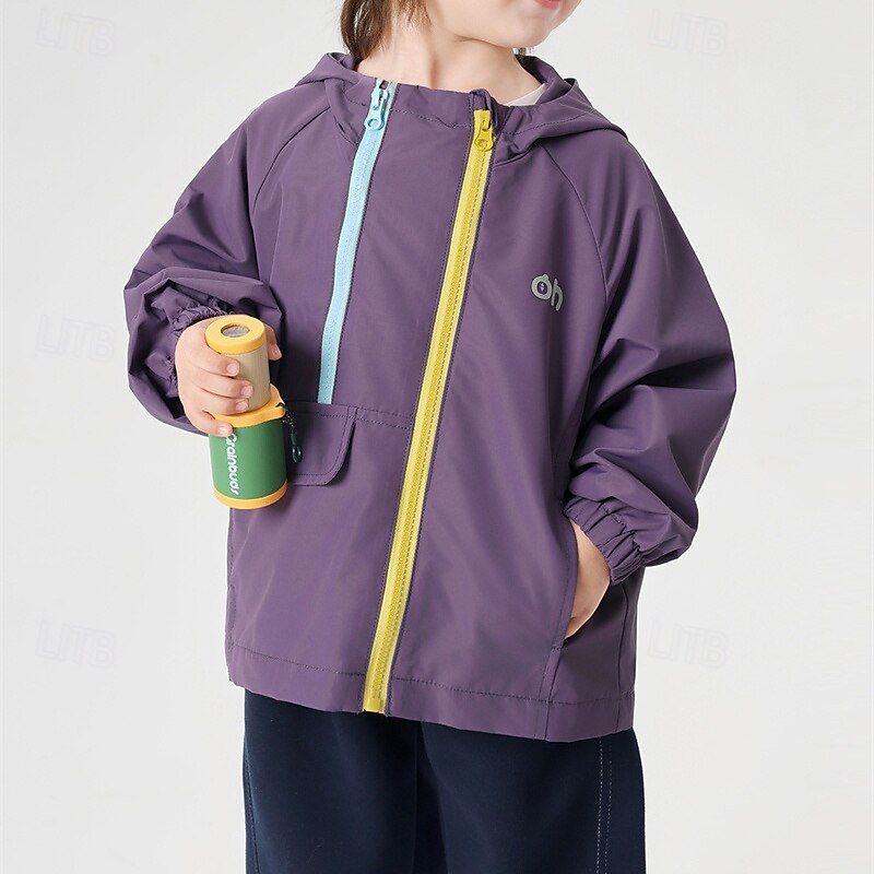 Kids Boys' Hiking Jacket Outdoor Jacket Outerwear Solid Color Long Sleeve Zipper Pocket Comfort Waterproof Windproof Coat Outdoor Fashion Daily Purple Spring Fall 4 years+2