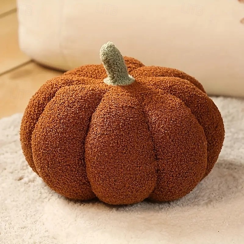 Fall Pumpkin Plush Pillow Thanksgiving Polyester Filled Cushion, Soft Stuffed Animal for Halloween Home Decor, Birthday Gift, Cozy Holiday Decoration with Textured Surface4