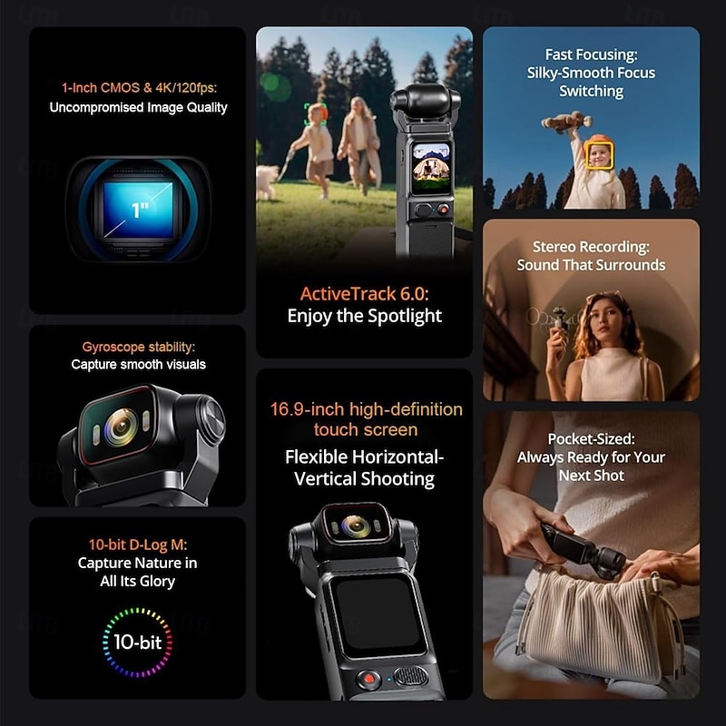 Generic 4K Pocket Camera 48MP Vlogging Camera with 160 Wide Angle Lens 180 Rotatable Screen 3.2 Inch Display Gyro Stabilization Time Lapse Slow Motion Recording2