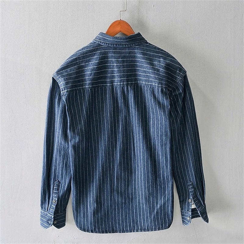 Men's Shirt Summer Shirt Casual Shirt Beach Shirt Button Up Shirt Black Blue Long Sleeve Stripe Lapel Vacation Hawaiian Pocket Clothing Apparel Polyester Fashion Casual Comfortable3