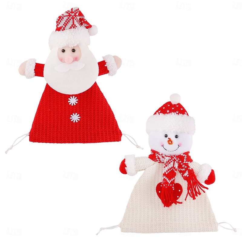 Christmas Knitted Candy Bag Adorable Plush Doll Christmas Eve Apple Sack Gift Tote Holiday Decoration Party Favor Home Festive Decor Reusable Bag3