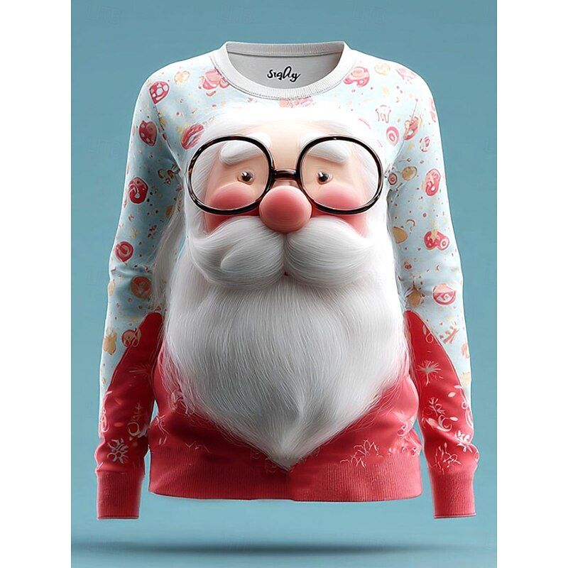Christmas Women's T Shirt Graphic Santa Claus Letter Vintage Stylish Classic Long Sleeve Crew Neck Round Neck Regular Tops Weekend Print White Light Green Pink Red Beige Winter3