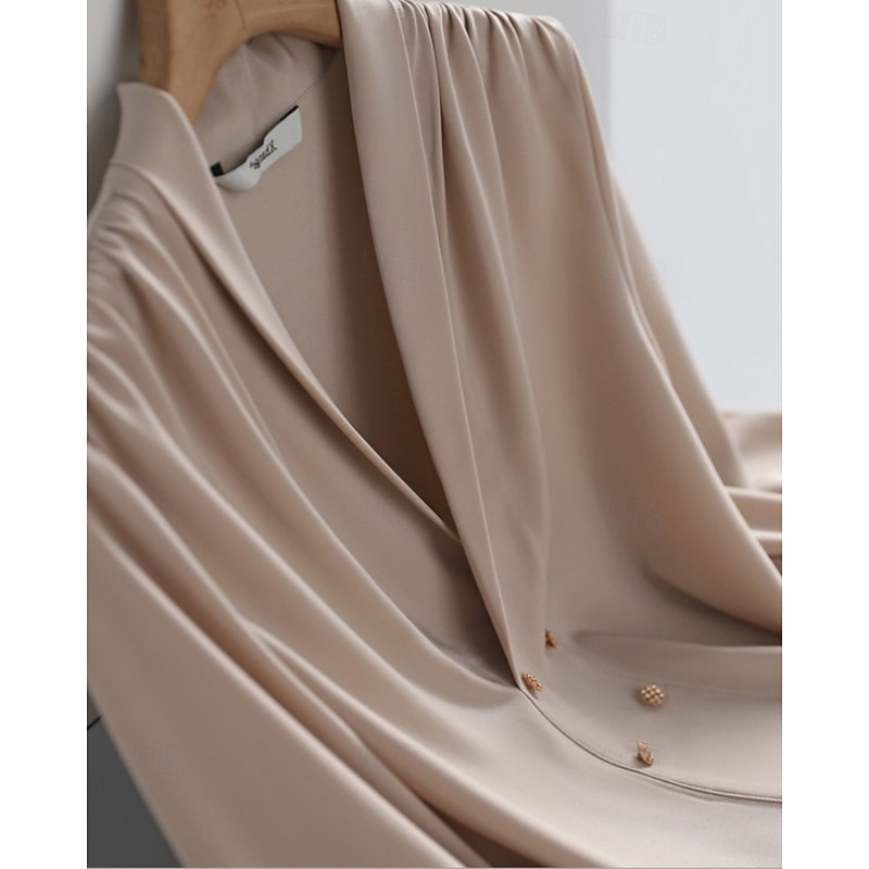 Women's Shirt Dressy Blouse Plain Active Stylish Long Sleeve Shirt Collar Regular Tops Holiday Going out Ruched Apricot Spring Fall3