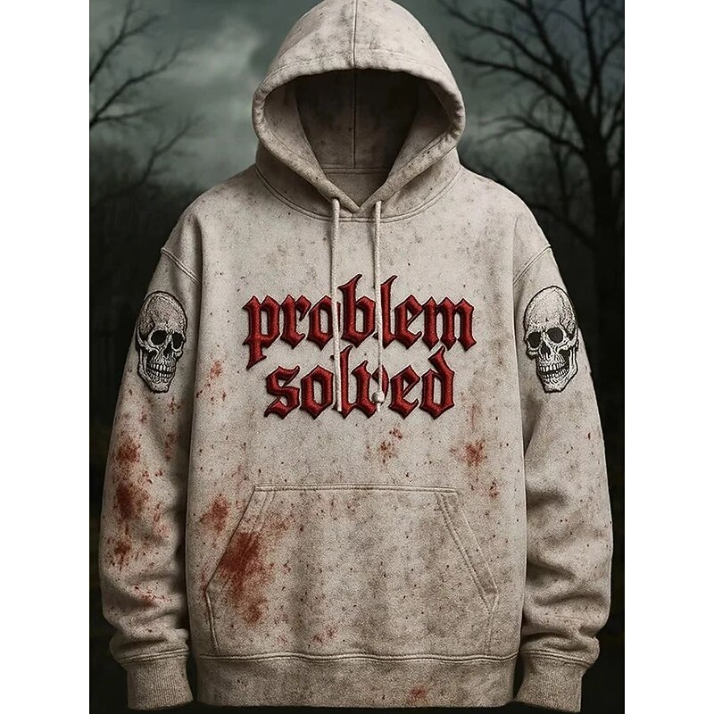 Halloween Men's Blood Splatter Letter Skulls Hoodie Fashion Daily Hooded Vacation Party Streetwear Beige Printing Fall Winter Designer