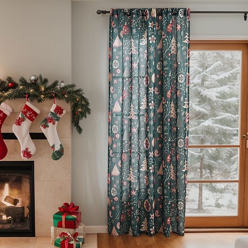 Christmas Curtains, American Style Holiday Theme Printed Drapes, Rectangular Blackout Window Curtain, Decorative Fabric Panel, Ready Made for Home Decor3