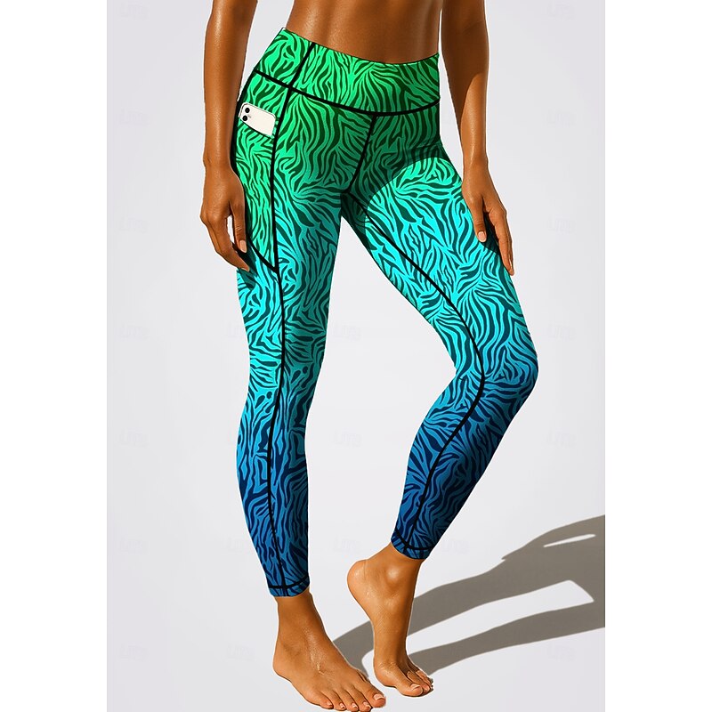 Women's pilates leggings fitness pants Gym Leggings Pockets Stamp Duty Side Pockets Pilates Gym Gym Workout Pants Tights Leggings Color Gradient Leopard Print Amethyst Jade Sports Activewear High2