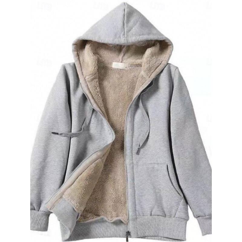 Women's Winter Jacket Sherpa Jacket Hoodie Jacket Comfortable Breathable Zipper Pocket Casual Plain Vacation Street Casual Daily Wear Zipper Regular Hooded Regular Fit Long Sleeve Outerwear Black Red3