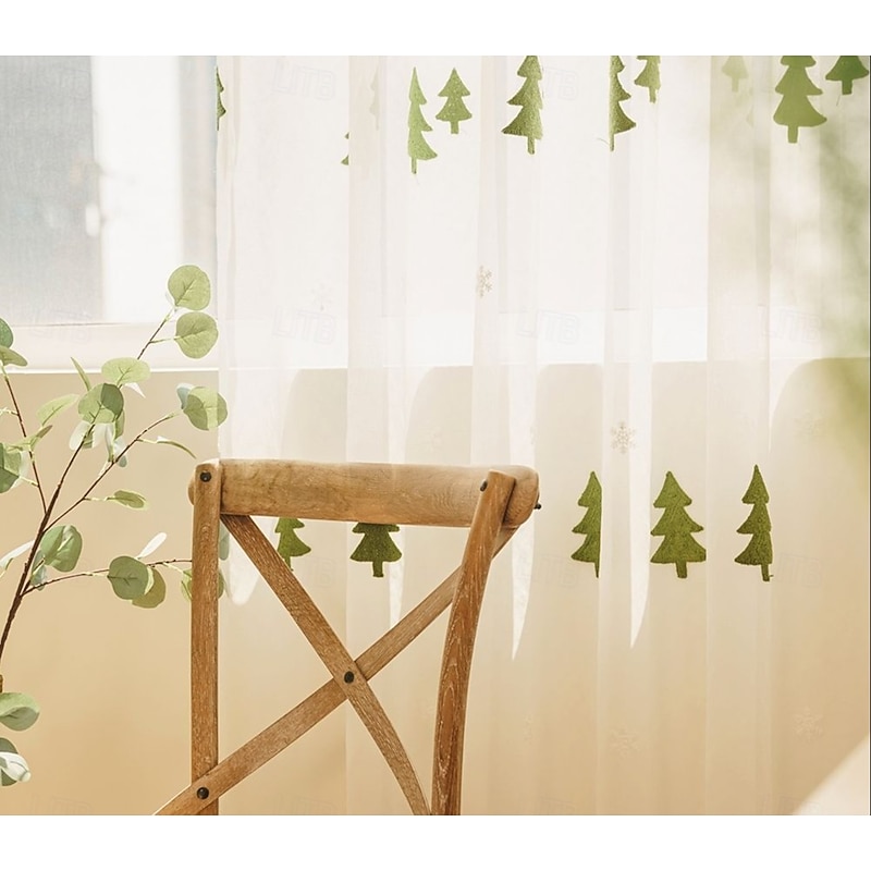 Christmas Tree Curtain , Green Xmas Curtain for Holiday Decoration, Creative Background Cloth for Family Party, Doorway Hanging Decor3