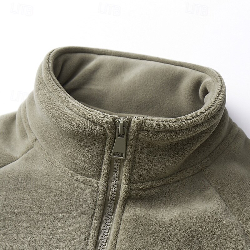Men's Winter Jacket Fleece Jacket Casual Jacket Vacation Daily Thermal Warm Pocket Fleece Fall Winter Plain Fashion Streetwear Lapel Regular Black Khaki Army Green Dark Blue Jacket4