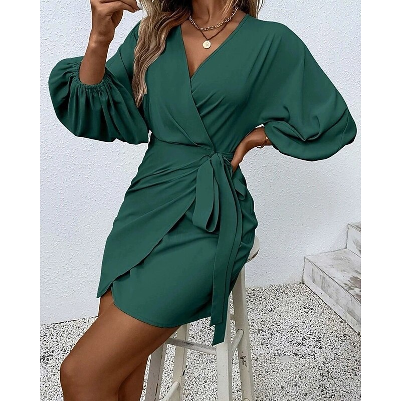 Women's Midi Dress Casual Dress Work Dress Satin Dress Elegant Fashion Modern Outdoor Daily Going out Regular Fit Plain Long Sleeve V Neck Black Yellow Red Orange Spring Autumn2