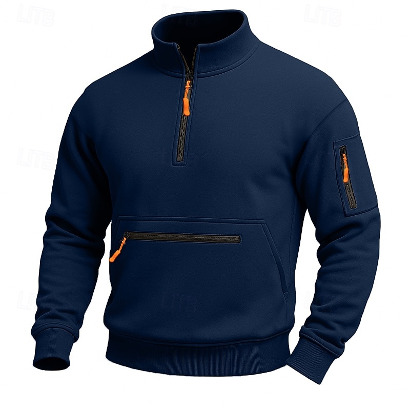 Men's Unisex Sweatshirt Fleece Sweatshirt Quarter Zip Sweatshirt Tactical Hoodie Black Navy Blue Khaki Light Grey Dark Gray High Neck Plain Zipper Sports & Outdoor Casual Daily Streetwear Cool2
