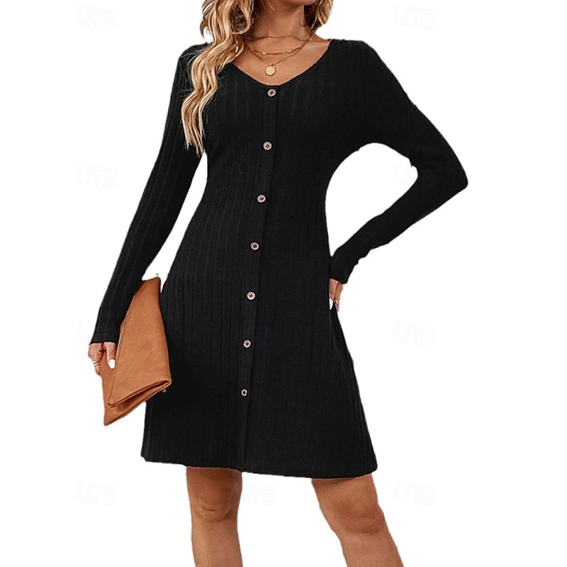 Women's Mini Dress Casual Dress Elegant Fashion Modern Outdoor Daily Going out Regular Fit Plain Long Sleeve Crew Neck Black Spring Autumn2