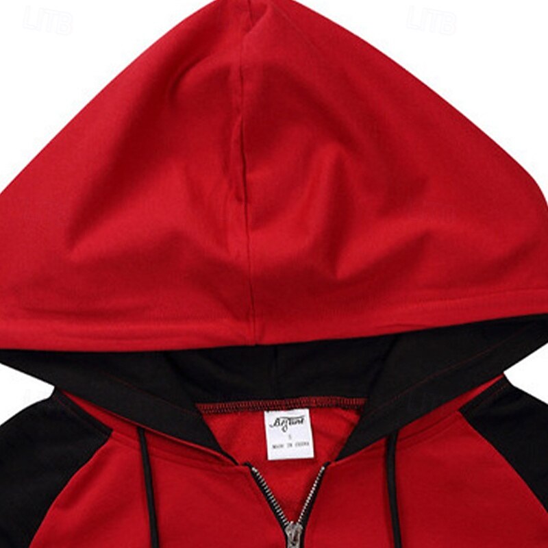Men's Hoodie Full Zip Hoodie Black Red Gray Hooded Plain Patchwork Color Block Sports & Outdoor Casual Daily Streetwear Cool Sportswear Spring &  Fall Clothing Apparel Hoodies Sweatshirts4