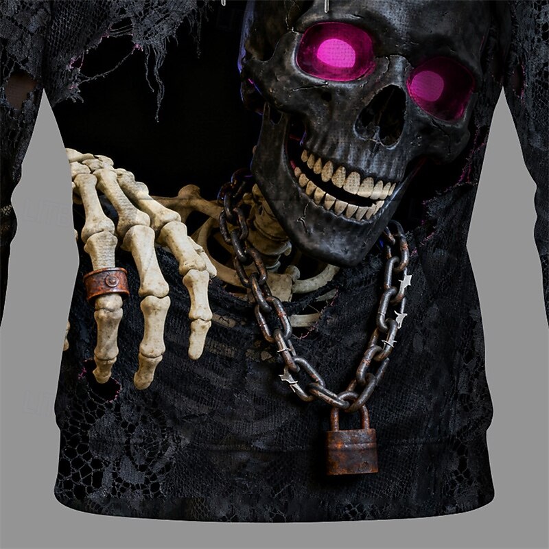 Halloween Men's Skull Hoodie Fashion Daily Hooded Vacation Party Streetwear Black Drawstring Pocket Printing Fall Winter Designer3