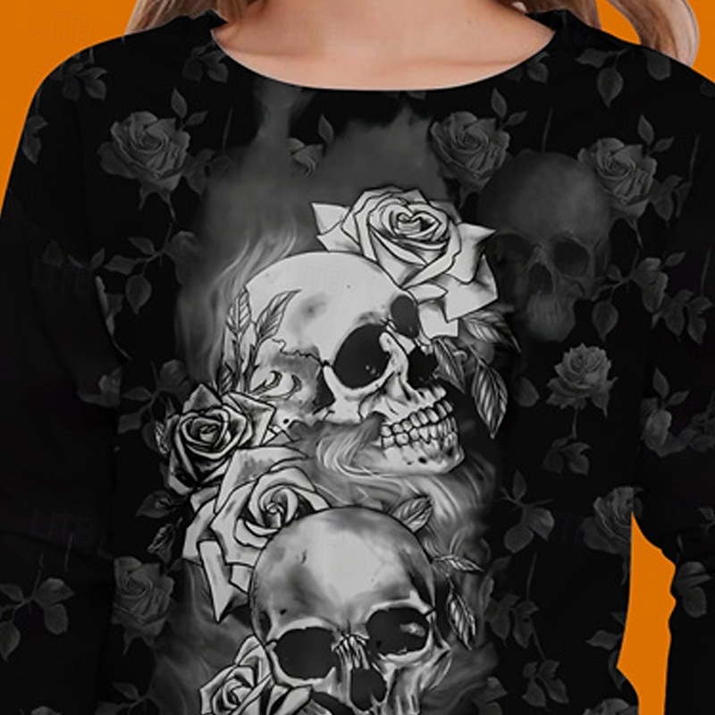 Halloween Girls' 3D Skull T shirt Tee Long Sleeve Spring Fall Fashion Basic Kids 4-12 Years Crew Neck Outdoor Casual Daily Regular Fit2