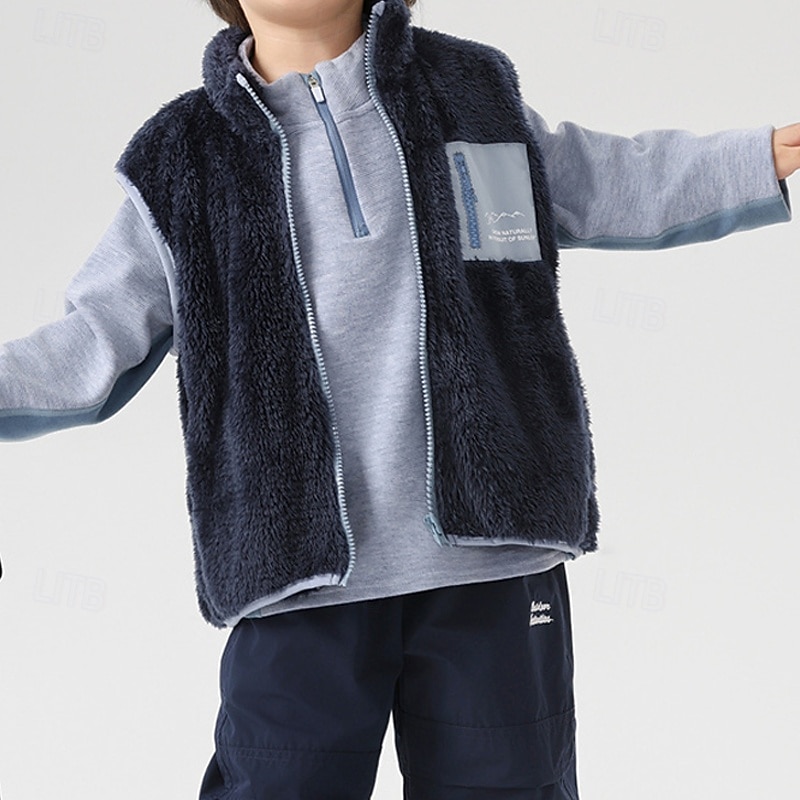 Kids Unisex Vest Coat Outerwear Color Block Sleeveless Zipper Keep Warm Soft Breathable Coat Outdoor Fashion Daily Blue Green Khaki Spring Fall 4 years+2
