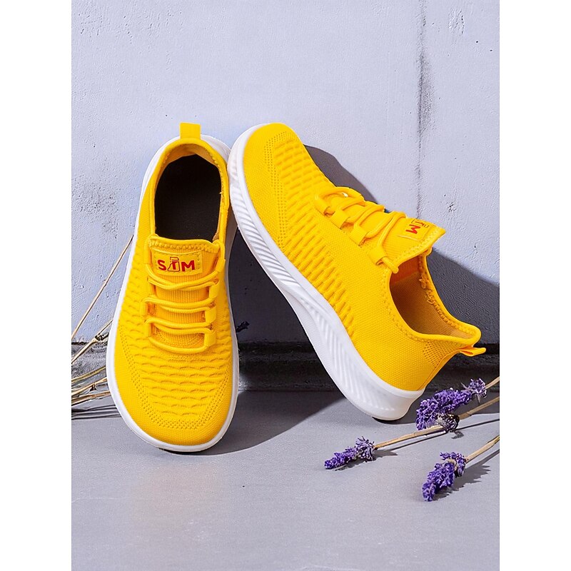 Women's Wide Width Yellow Flyknit Sneakers, Lightweight Casual Walking Shoes for Sports and Streetwear2