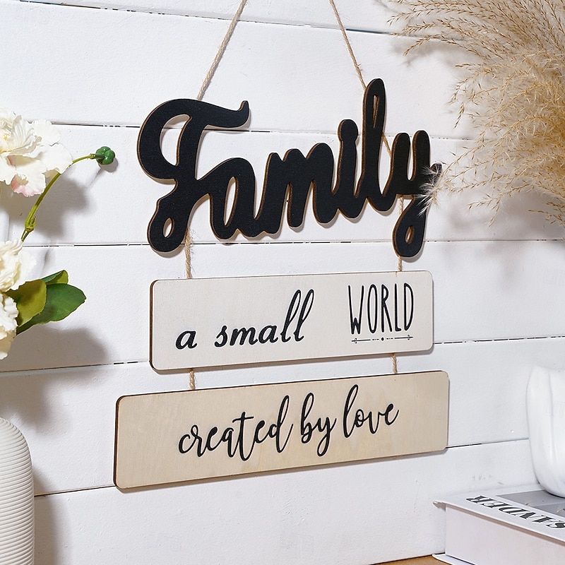Wooden "Family" Letter Sign, 3-Piece Wall Décor Set, Lightweight Wooden Plaques for Cozy Indoor Decoration, Perfect for Celebrations, Parties, Home Art, Hanging Décor and Gift Giving3
