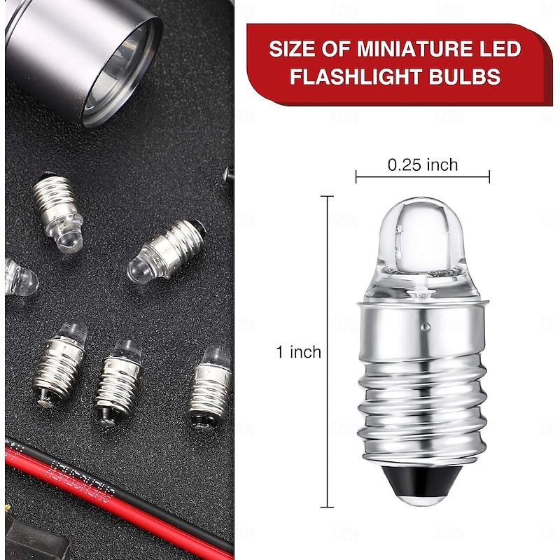 E10 LED Bulbs 3 Volt  3V Miniature Flashlight E10 Replacement Bulbs Mini Lamps Warm White 10 Pcs4