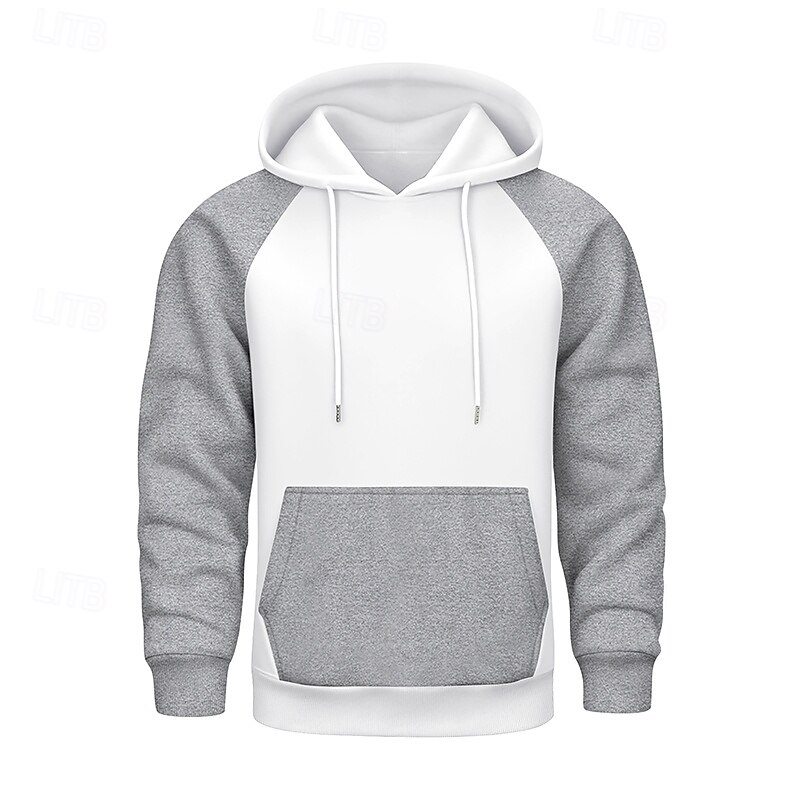 Men's Hoodie Pullover Hoodie Sweatshirt Fleece Hoodie Apricot White Red Light Grey Dark Gray Hooded Plain Patchwork Color Block Kangaroo Pocket Sports & Outdoor Casual Daily Polyester Streetwear Cool4