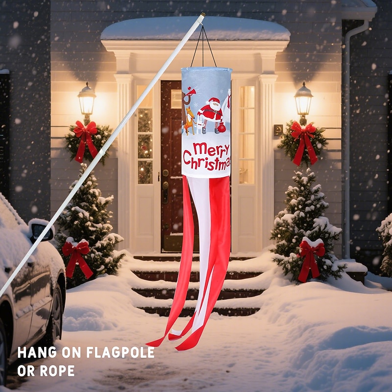 Christmas Windsock Flag, Holiday Store Window Decoration, Santa Claus Pattern, Festive Atmosphere Banner