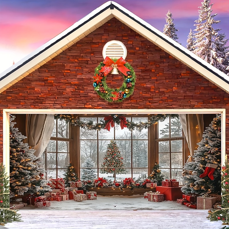 Christmas Window Curtain, Holiday Decorative Drapes for Windows, Garage Doors, and Home, Festive Seasonal Window Treatment3