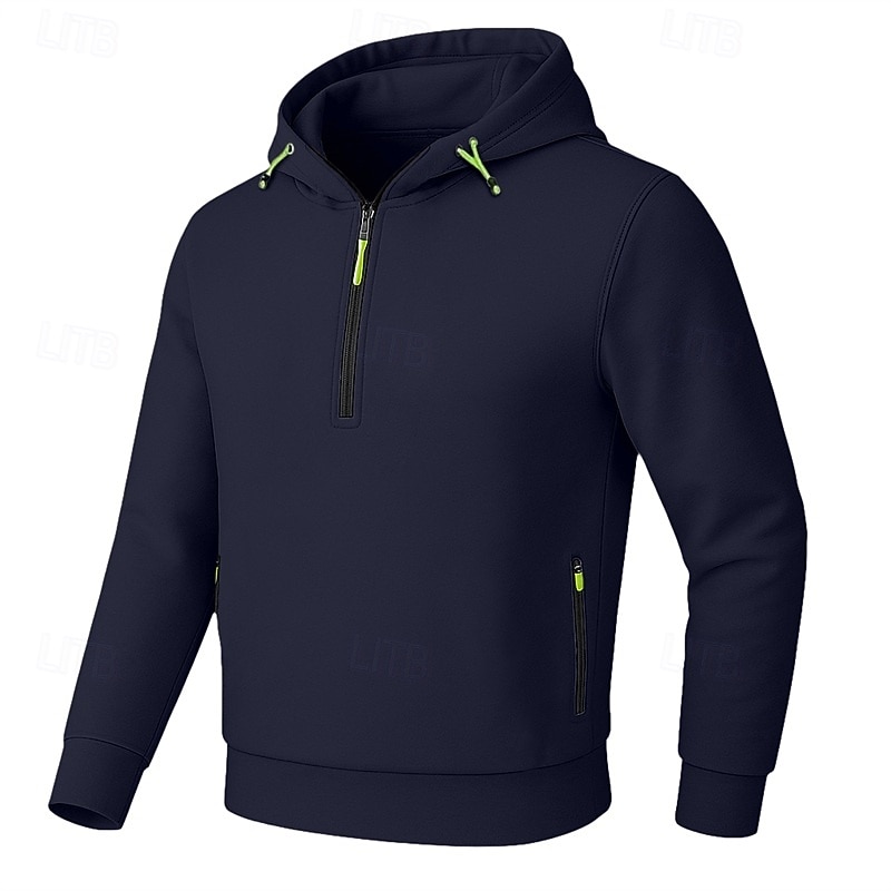 Men's Hoodie Quarter Zip Hoodie Tactical Hoodie Black White Navy Blue Khaki Light Grey Hooded Plain Zipper Sports & Outdoor Casual Daily Streetwear Cool Sportswear Spring &  Fall Clothing Apparel2