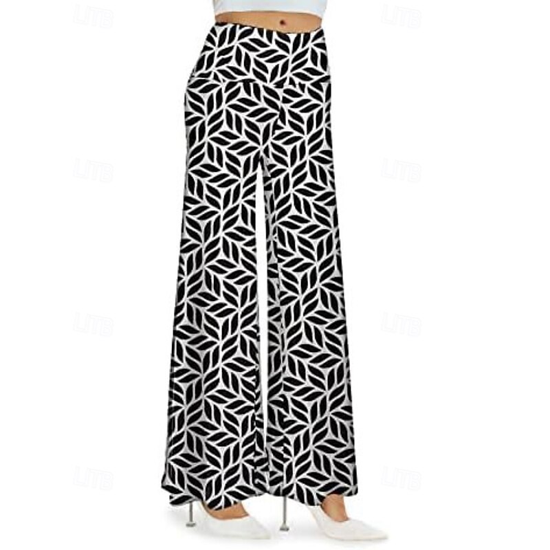 Women's Culottes Wide Leg Chinos Streetwear Casual Full Length Medium Waist Floral Elastic Waist Printing Comfortable Micro-elastic Outdoor Vacation Daily Magenta Ash Brown black Black Fall Winter
