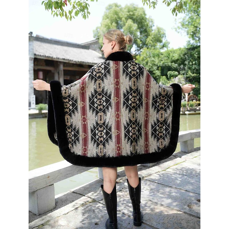 Faux Fur Wraps Elegant Casual Daily Sleeveless Batwing Sleeve Polyester Wedding Wraps With Jacquard For Special Occasion Fall & Winter2