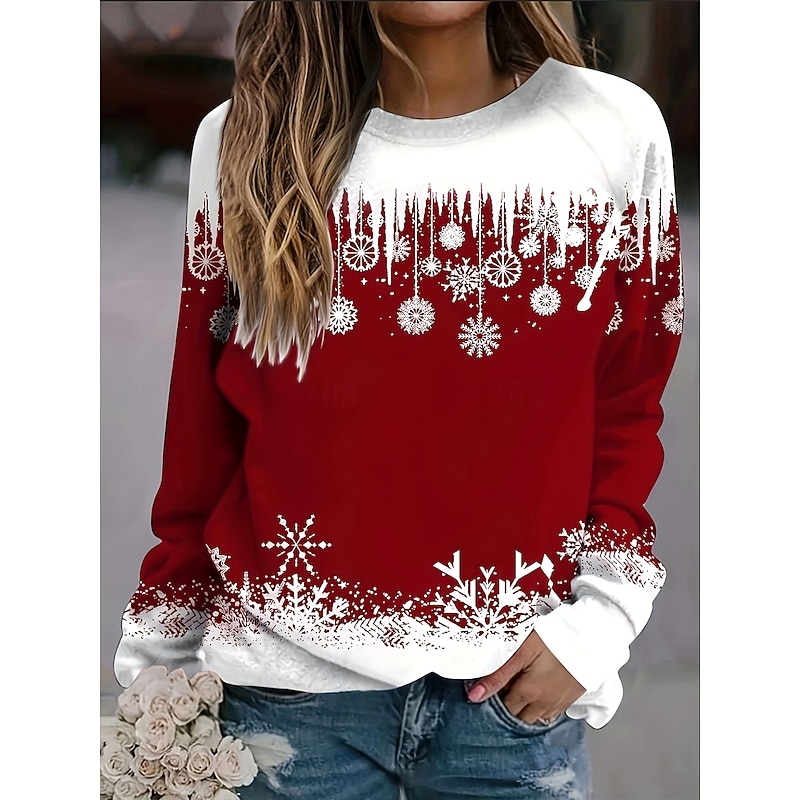 Women's Pullover Sweatshirt Hoodies Graphic Christmas Tree Snowflake Fashion Casual Long Sleeve Crew Neck Round Neck Regular Tops Street Dailywear Casual Print Grass Green Wine Dark Blue Spring Fall