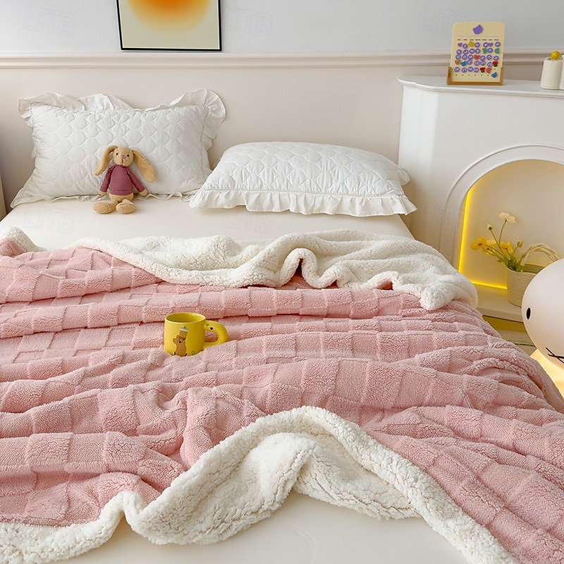 Taffy Plush Checkered Sherpa Blanket - Thick Multi-Purpose Cozy Throw for Office, Nap, and Home Use2