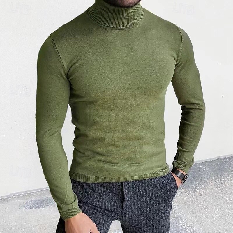 Men's Sweater Pullover Sweater Jumper Ribbed Knit Regular Tops Knitted Slim Fit Plain Turtleneck Knitwear Contemporary Casual Daily Wear Clothing Apparel Fall Winter Black White L XL 2XL2