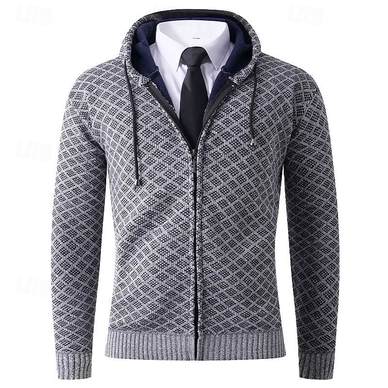 Men's Sweater Dress Sweater Cardigan Sweater Zip Sweater Knit Sweater Ribbed Knit Regular Tops Knitted Ribbed Plain Hooded Fashion Shawls Casual Daily Wear Clothing Apparel Fall Winter Burgundy Navy